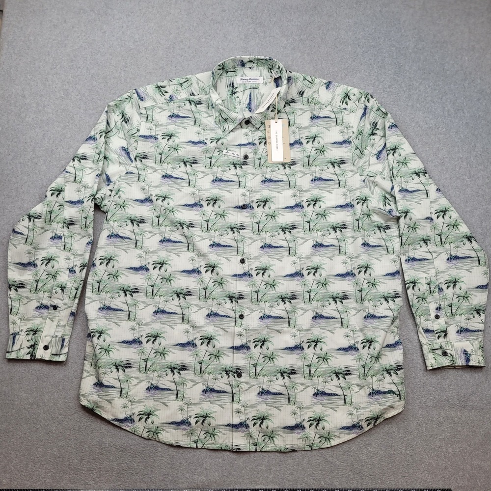 Tommy Bahama Button Down Shirt Mens XXXL White Tropical Palm Tree ST326924